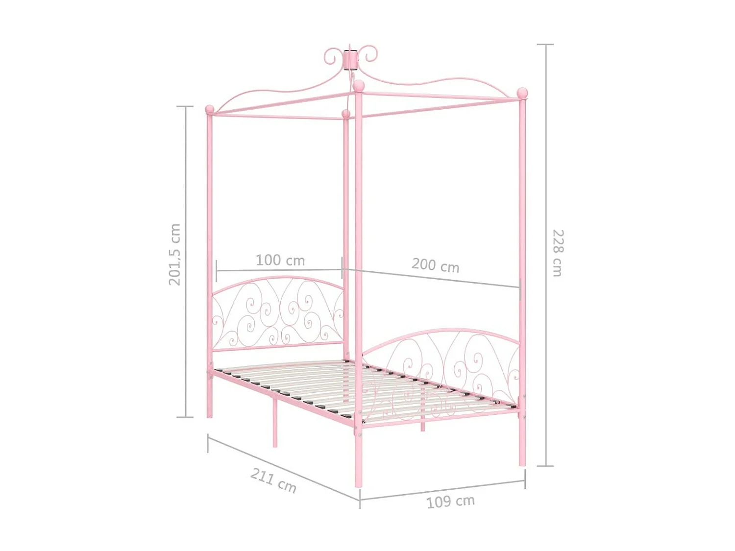 Lit à baldaquin Rose Métal 100x200