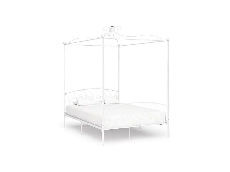 Lit à baldaquin Blanc Métal 140x200 2