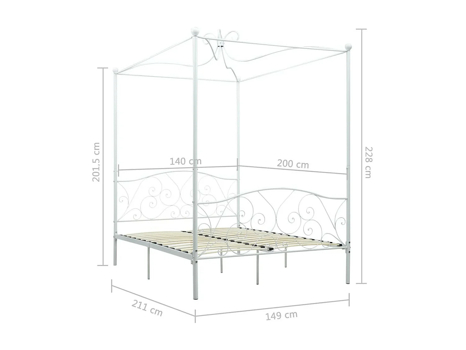 Lit à baldaquin Blanc Métal 140x200 2