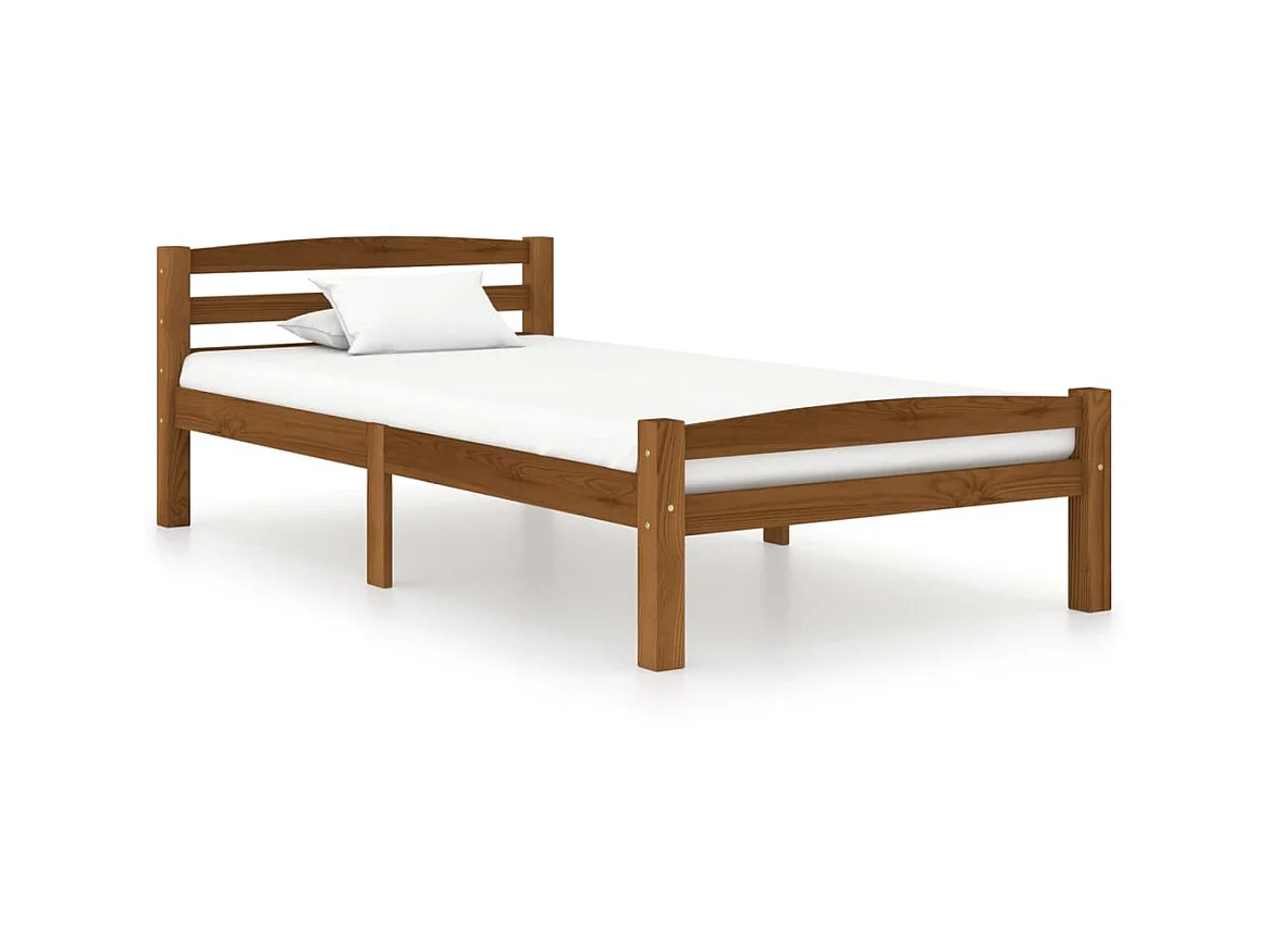 Lit Marron miel Bois de pin massif 90x200 10