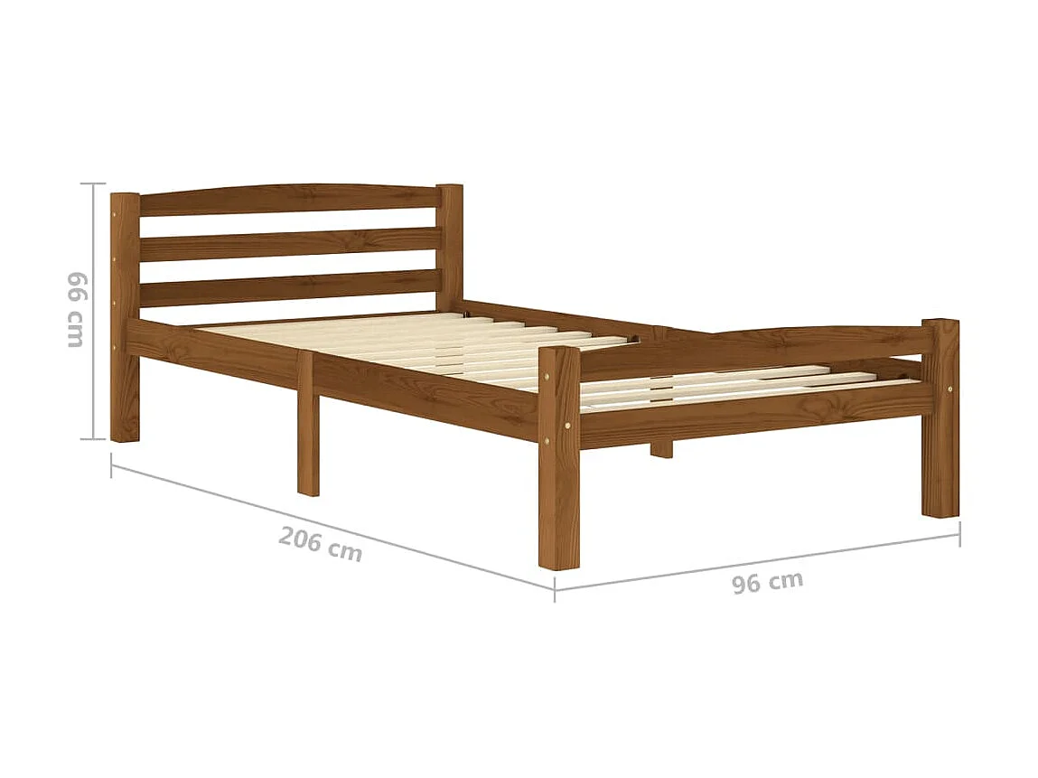 Lit Marron miel Bois de pin massif 90x200 10