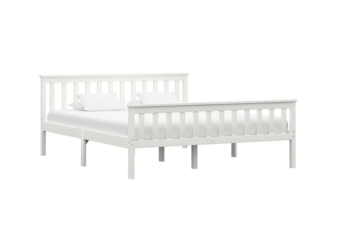 Lit Blanc Bois de pin massif 160x200 3