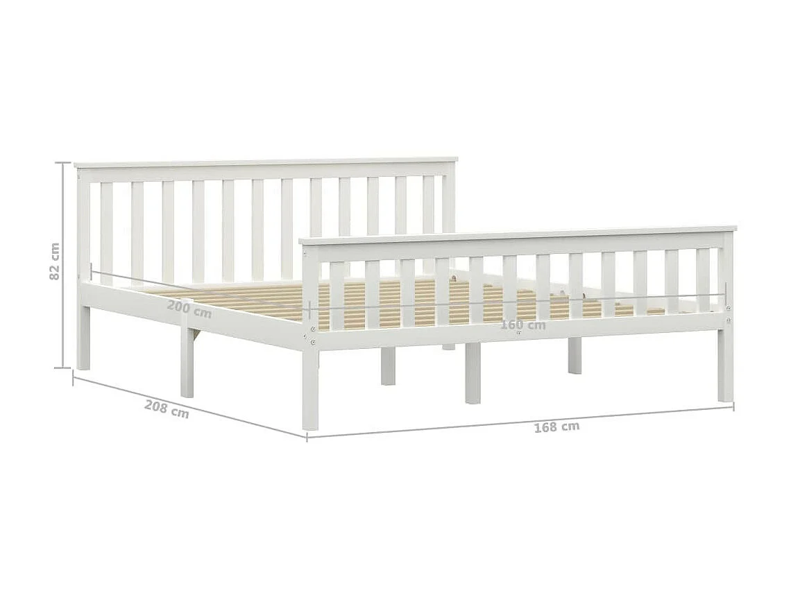 Lit Blanc Bois de pin massif 160x200 3