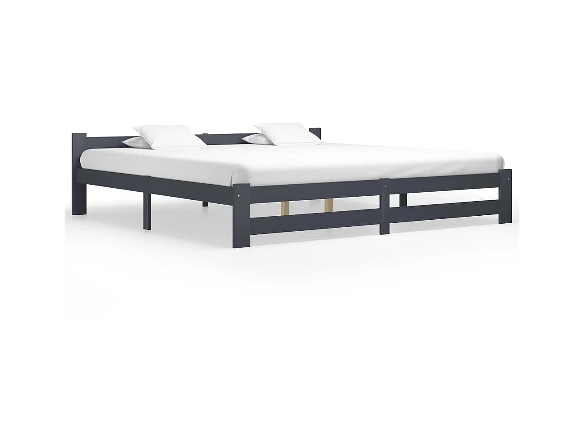 Lit Gris foncé Bois de pin massif 200x200 2