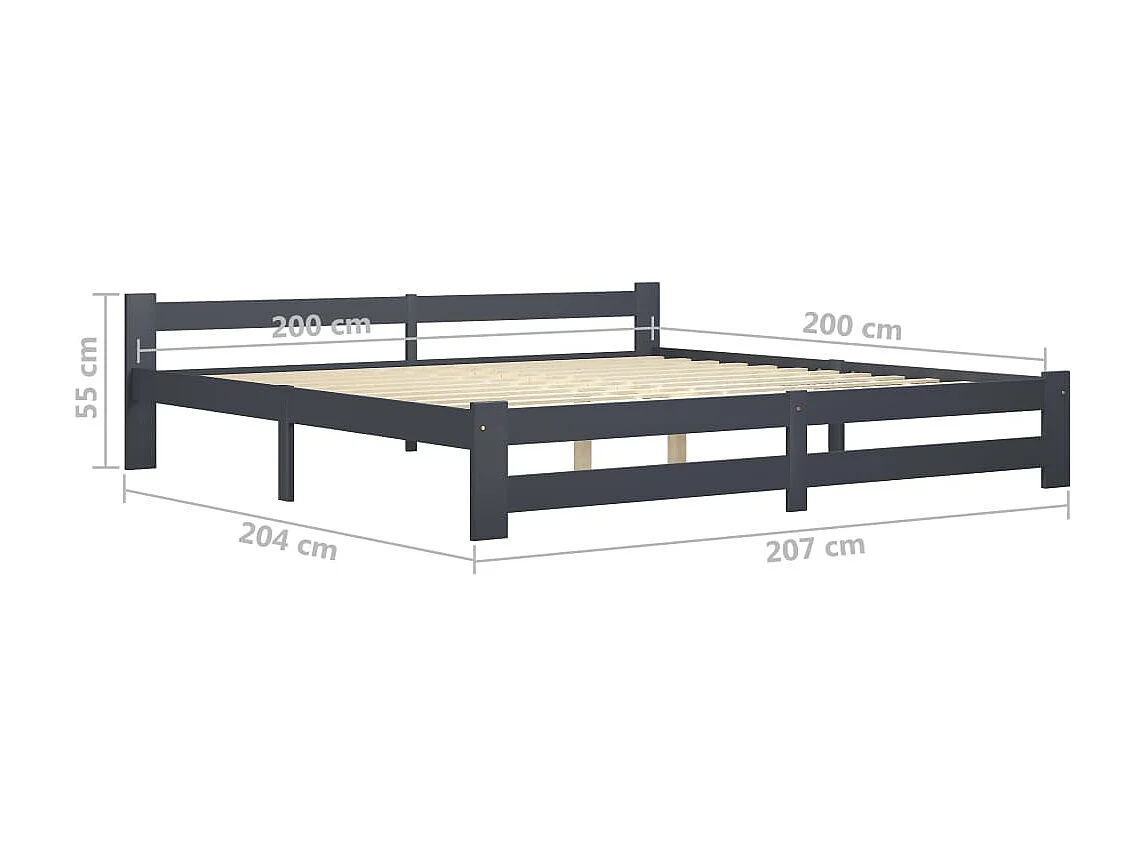 Lit Gris foncé Bois de pin massif 200x200 2