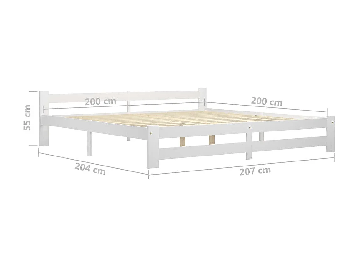 Lit Blanc Bois de pin massif 200x200 8