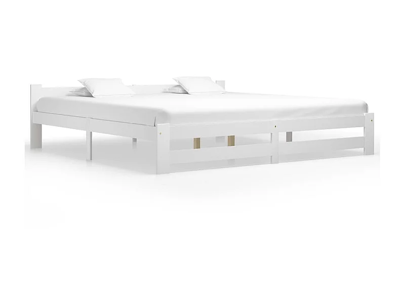 Lit Blanc Bois de pin massif 200x200 8