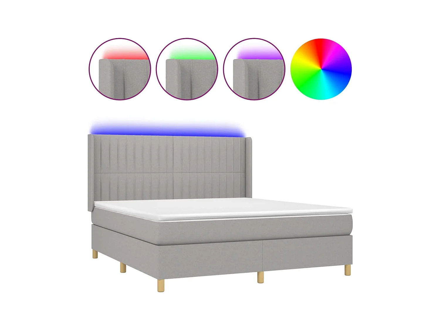 Lit à sommier tapissier matelas et LED Gris clair 160x200 Tissu 2