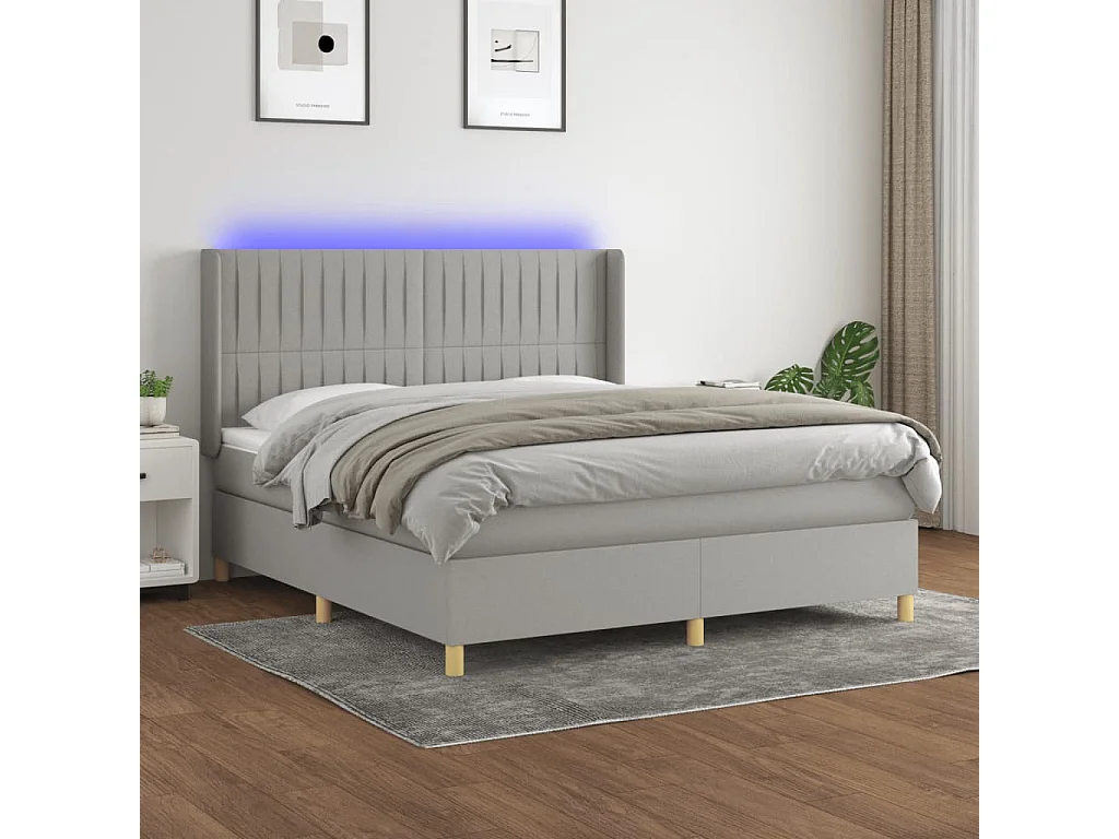 Lit à sommier tapissier matelas et LED Gris clair 160x200 Tissu 2