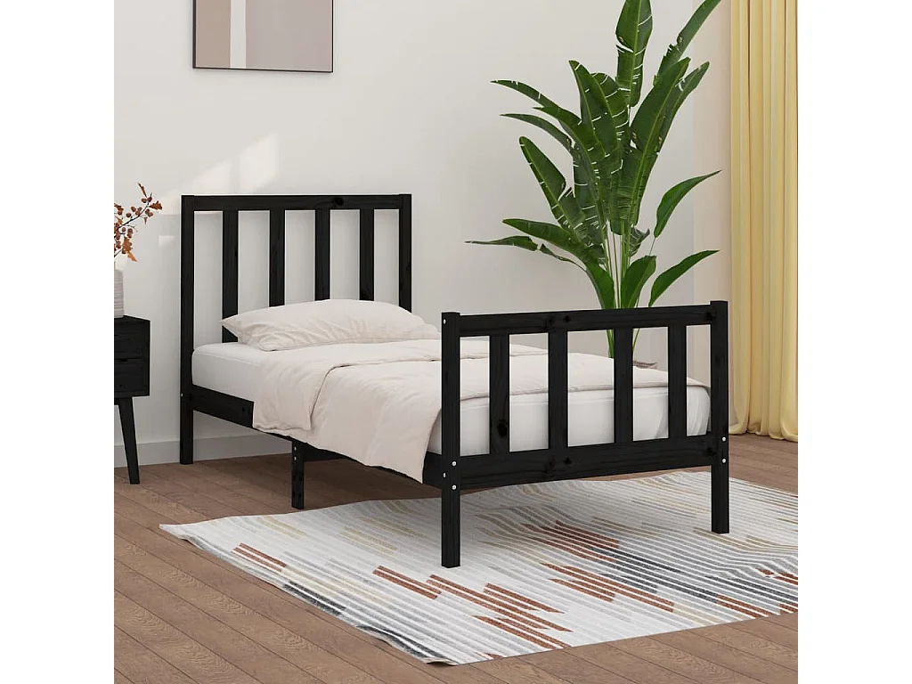 Lit Noir Bois massif 90x190 Simple 8