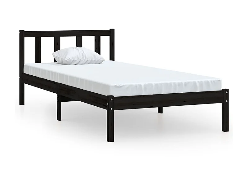 Lit Noir Bois de pin massif 75x190 UK petit simple 2