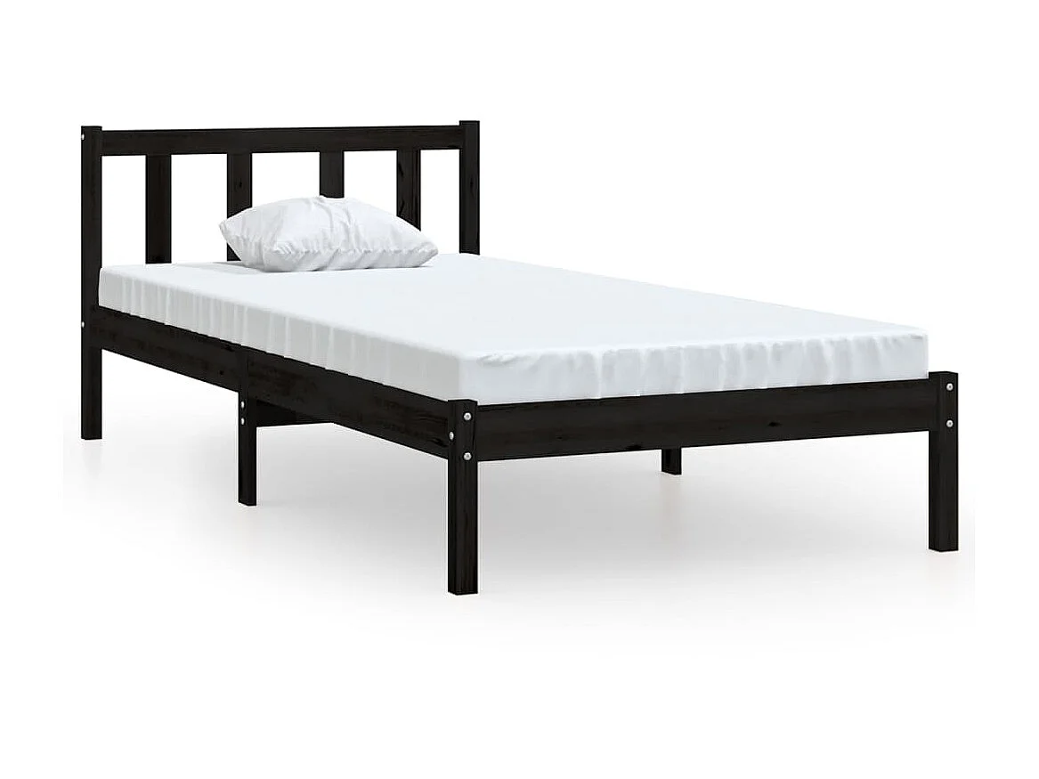 Lit Noir Bois de pin massif 75x190 UK petit simple 2