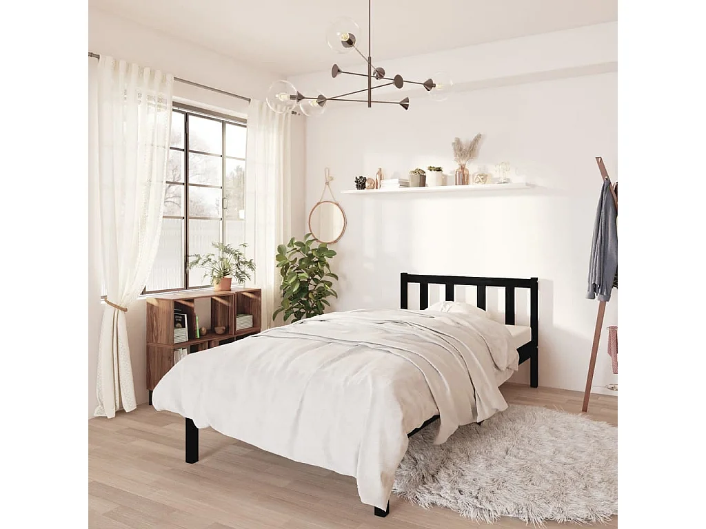 Lit Noir Bois de pin massif 75x190 UK petit simple 2