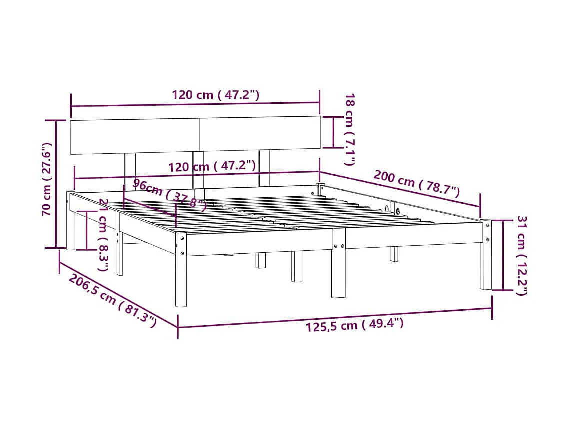 Lit Blanc Bois de pin massif 120x200 5