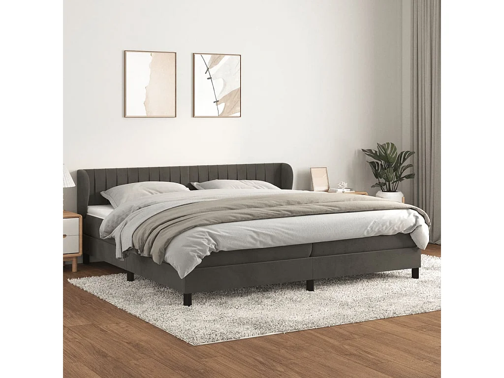 Lit à sommier tapissier et matelas Gris foncé 200x200 Velours 3