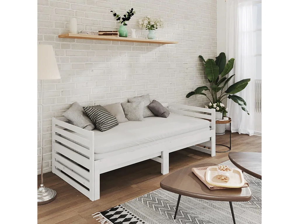 Lit coulissant Blanc Bois de pin massif 2x(90x200) cm 2