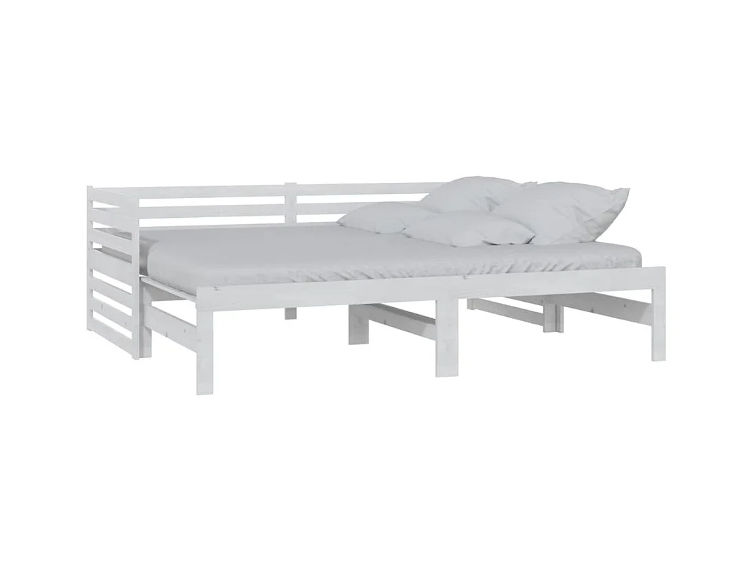 Lit coulissant Blanc Bois de pin massif 2x(90x200) cm 2