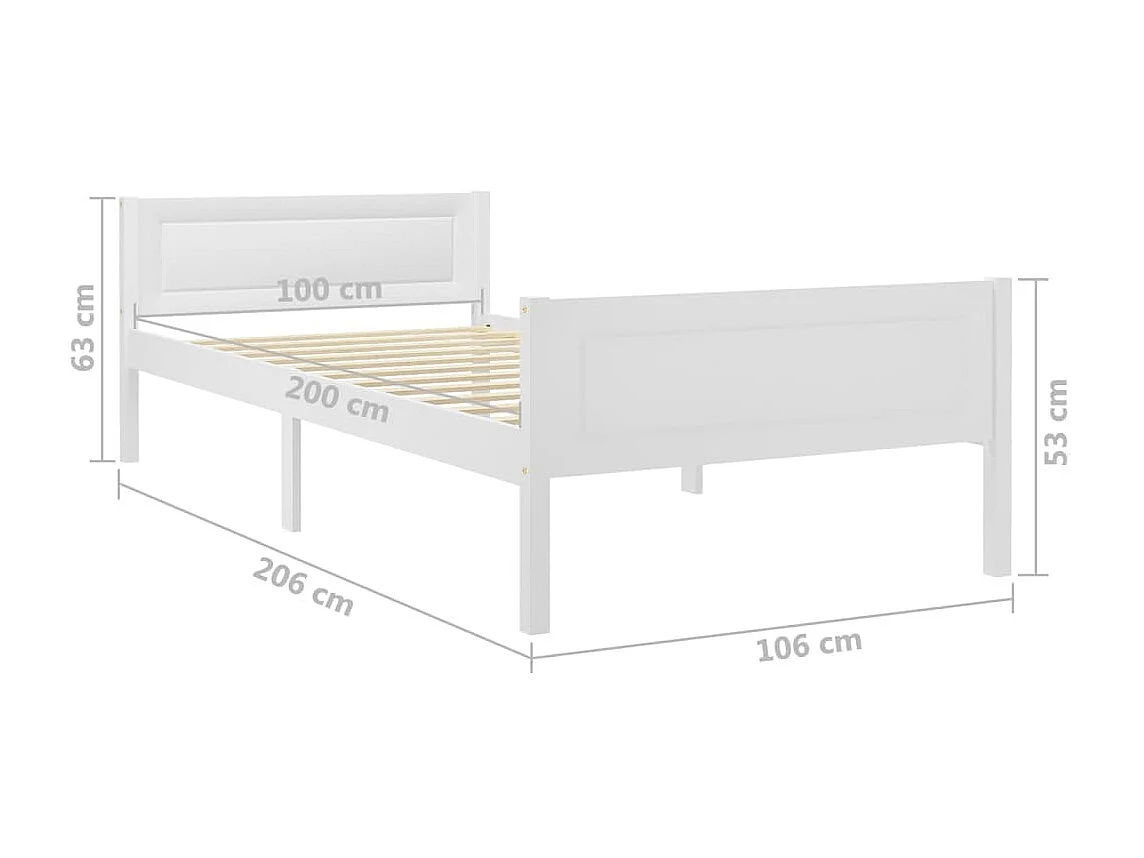 Lit Bois de pin massif Blanc 100x200