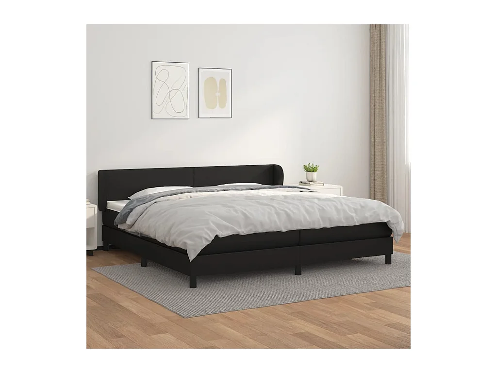Cama box spring con colchón cuero sintético negro 200x200 cm