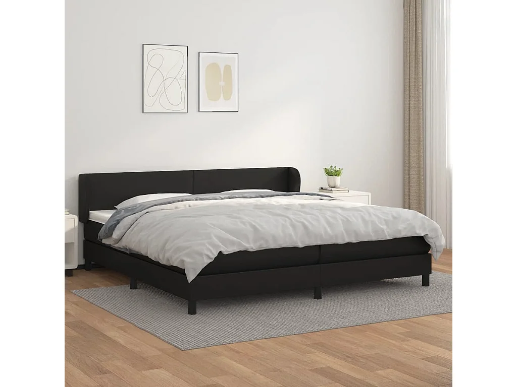 Lit à sommier tapissier avec matelas Noir 200x200 Similicuir 4