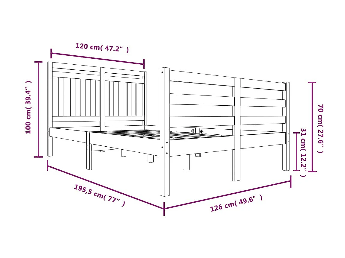 Lit Bois massif 120x190 Petit Double 5
