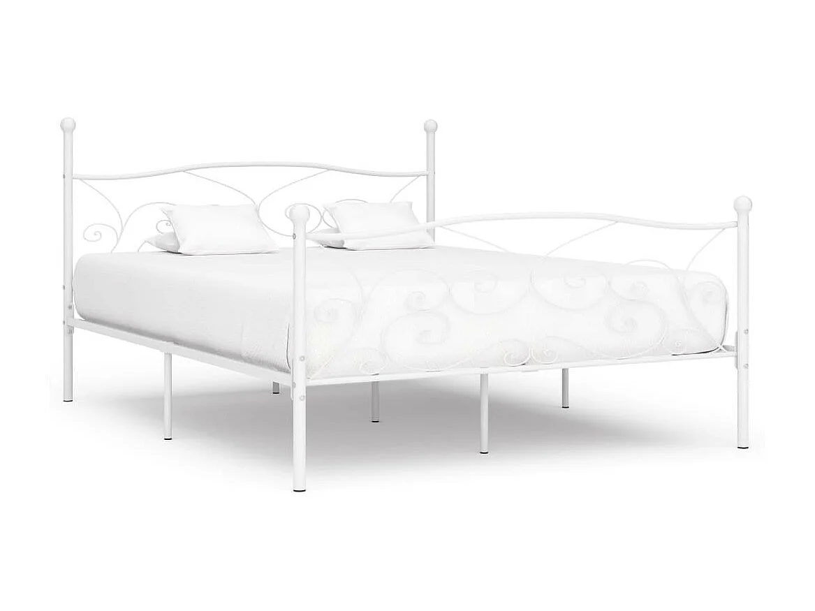 Lit et sommier à lattes Blanc Métal 200x200 2