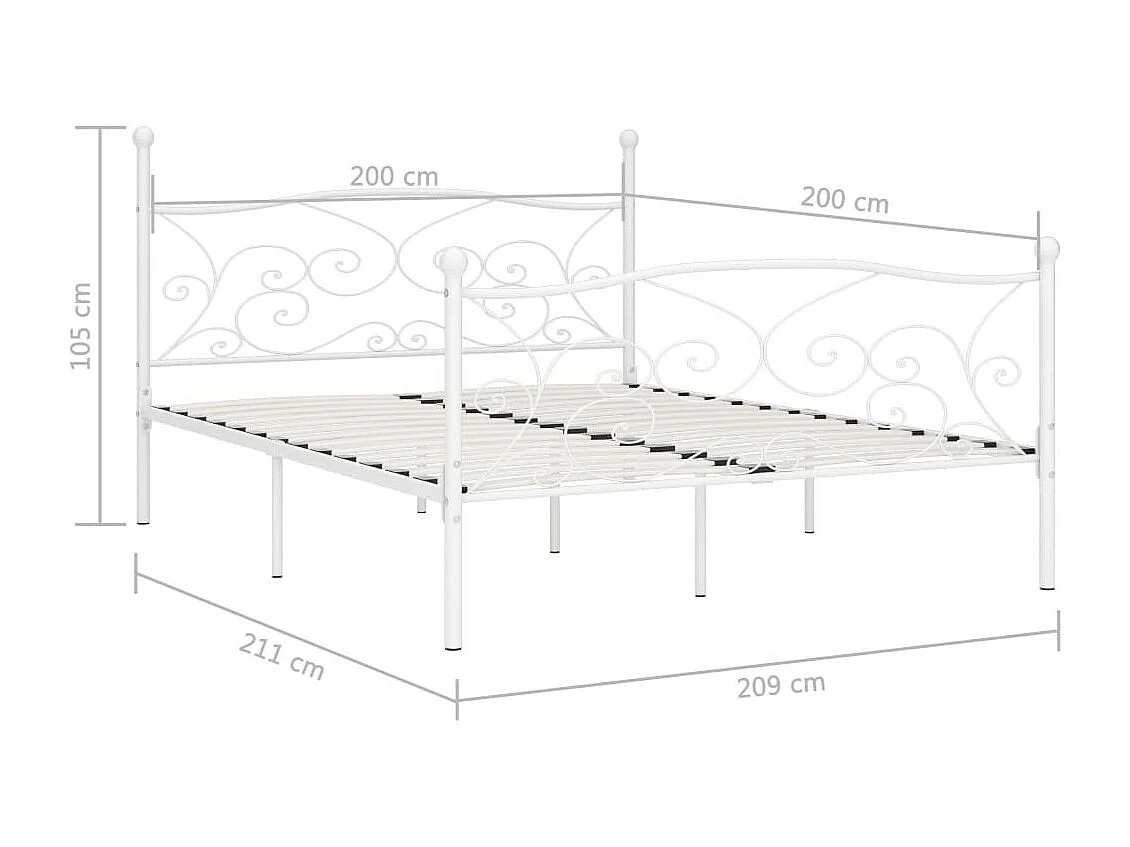 Lit et sommier à lattes Blanc Métal 200x200 2