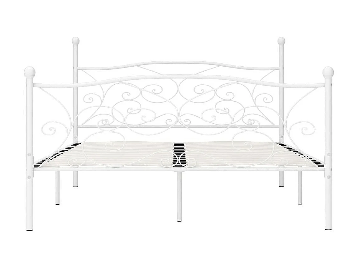 Lit et sommier à lattes Blanc Métal 200x200 2