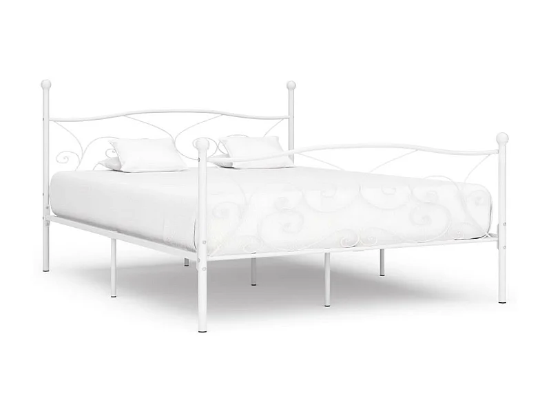 Lit et sommier à lattes Blanc Métal 200x200 2