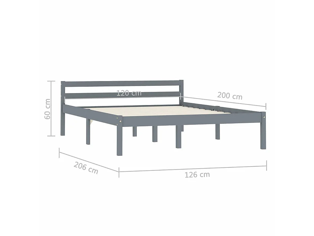 Lit Gris Bois de pin massif 120x200 3
