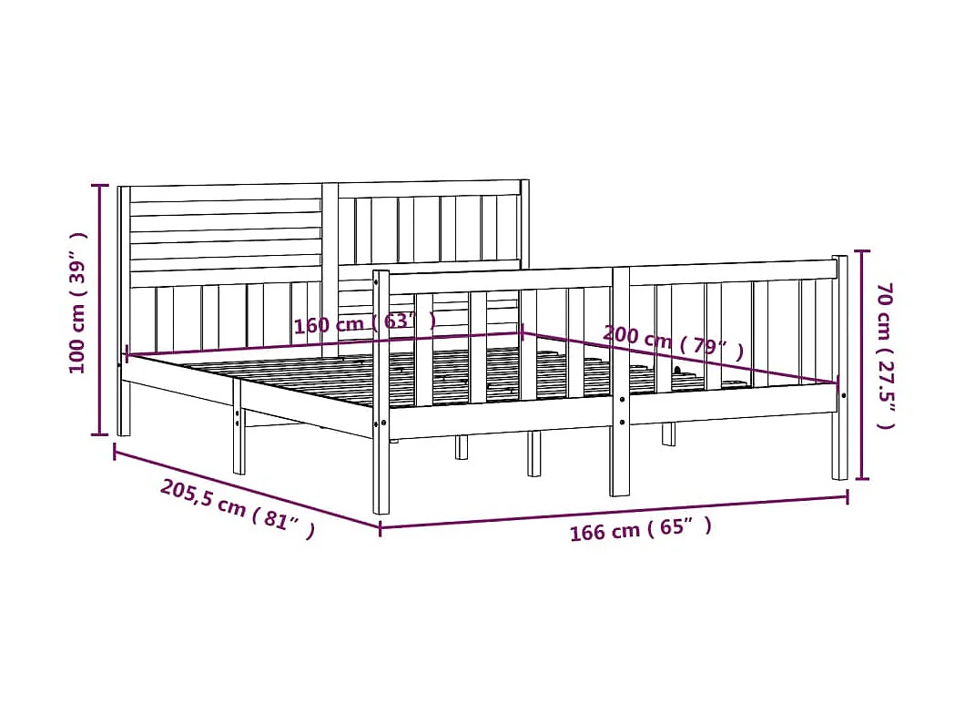 Lit Blanc Bois massif 160x200 2