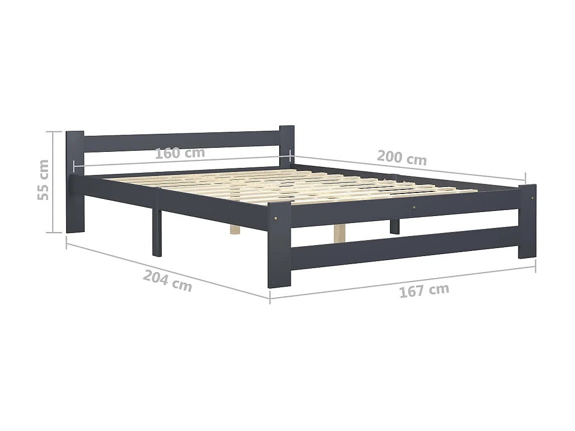 Lit Gris foncé Bois de pin massif 160x200 2