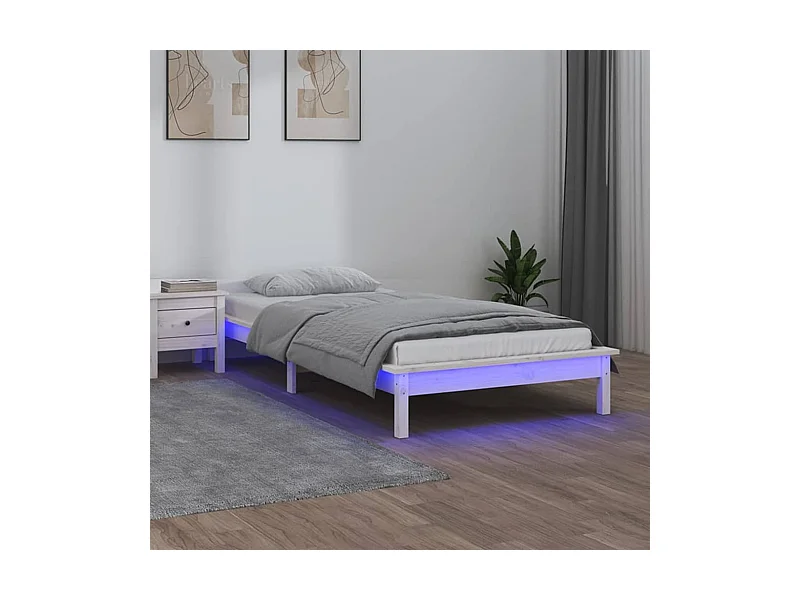 Lit à LED Blanc 90x190 Simple Bois massif