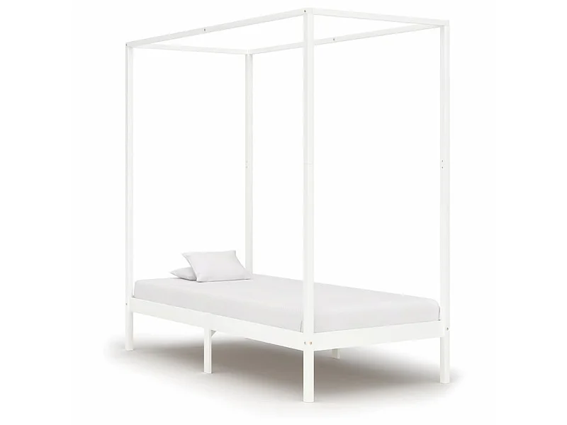 Lit à baldaquin Blanc Bois de pin massif 100x200