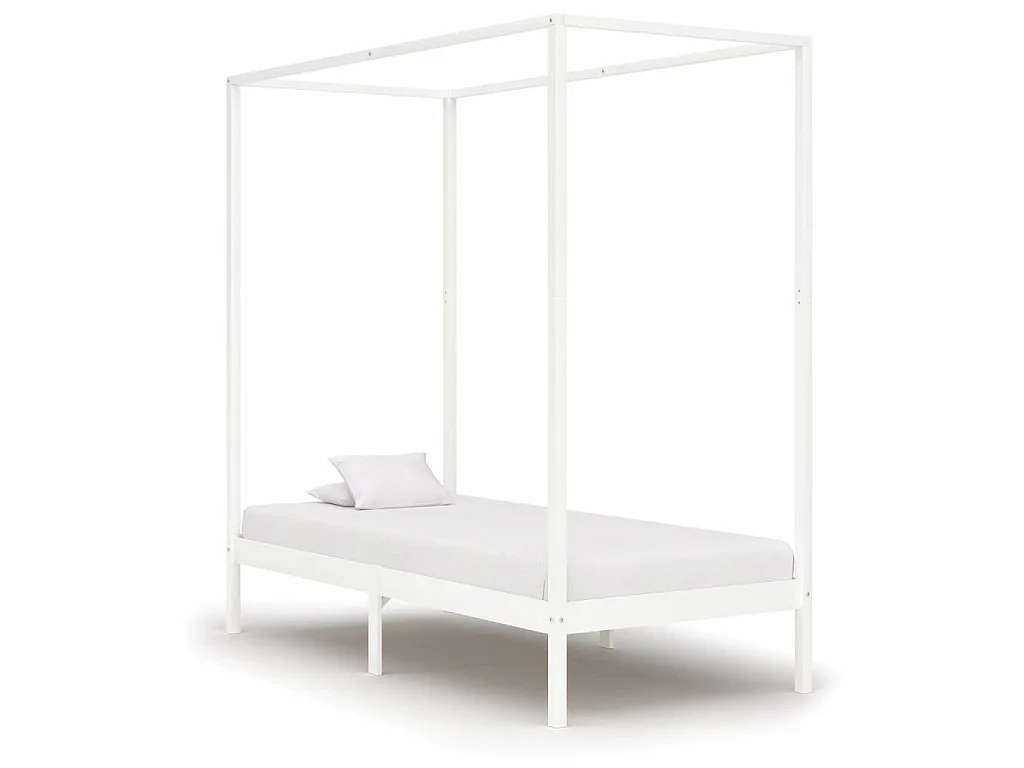 Lit à baldaquin Blanc Bois de pin massif 100x200