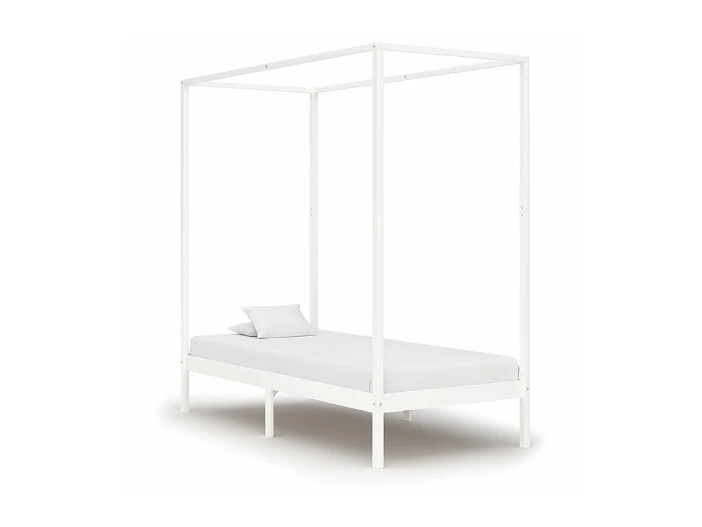Lit à baldaquin Blanc Bois de pin massif 100x200
