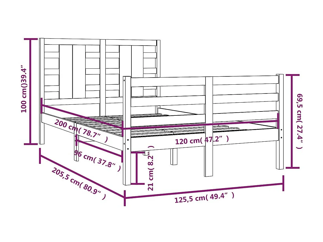 Lit Blanc Bois de pin massif 120x200 6