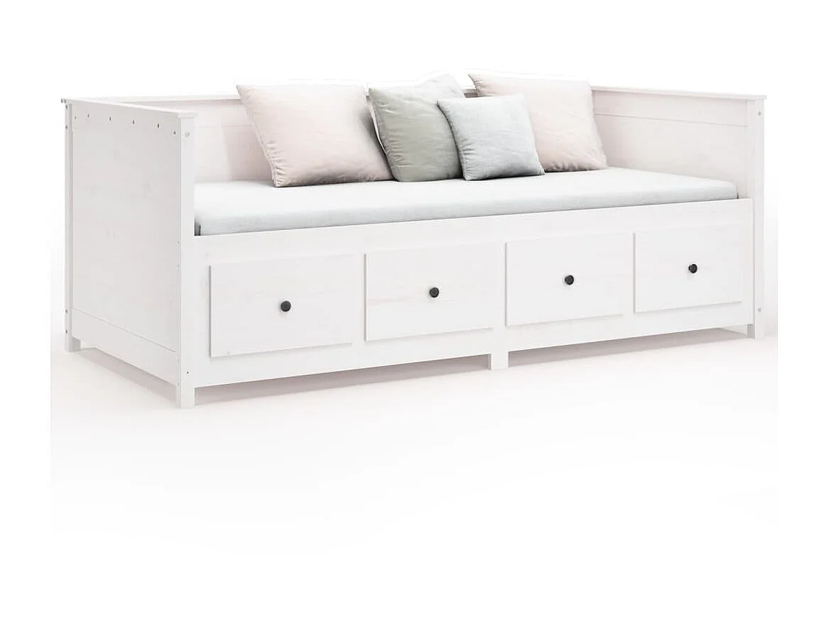 Lit de jour Blanc 100x200 Bois de pin massif