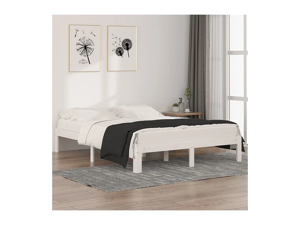 Lit Blanc Bois massif 150x200 Très grand 5
