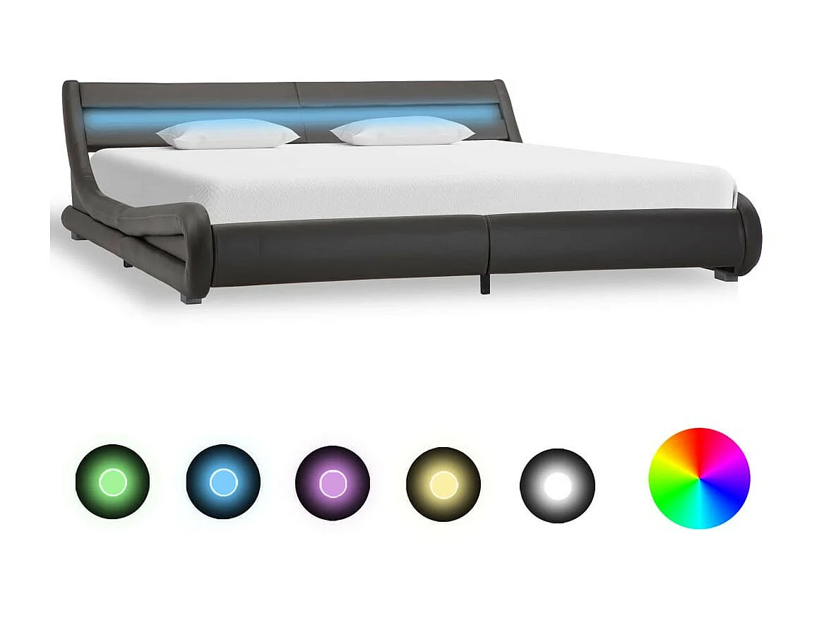 Bedframe met LED kunstleer grijs 180x200 cm