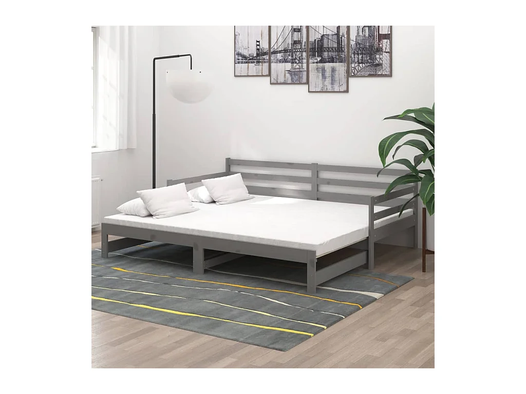 Lit coulissant 2x(90x200) cm Gris Bois de pin massif 7