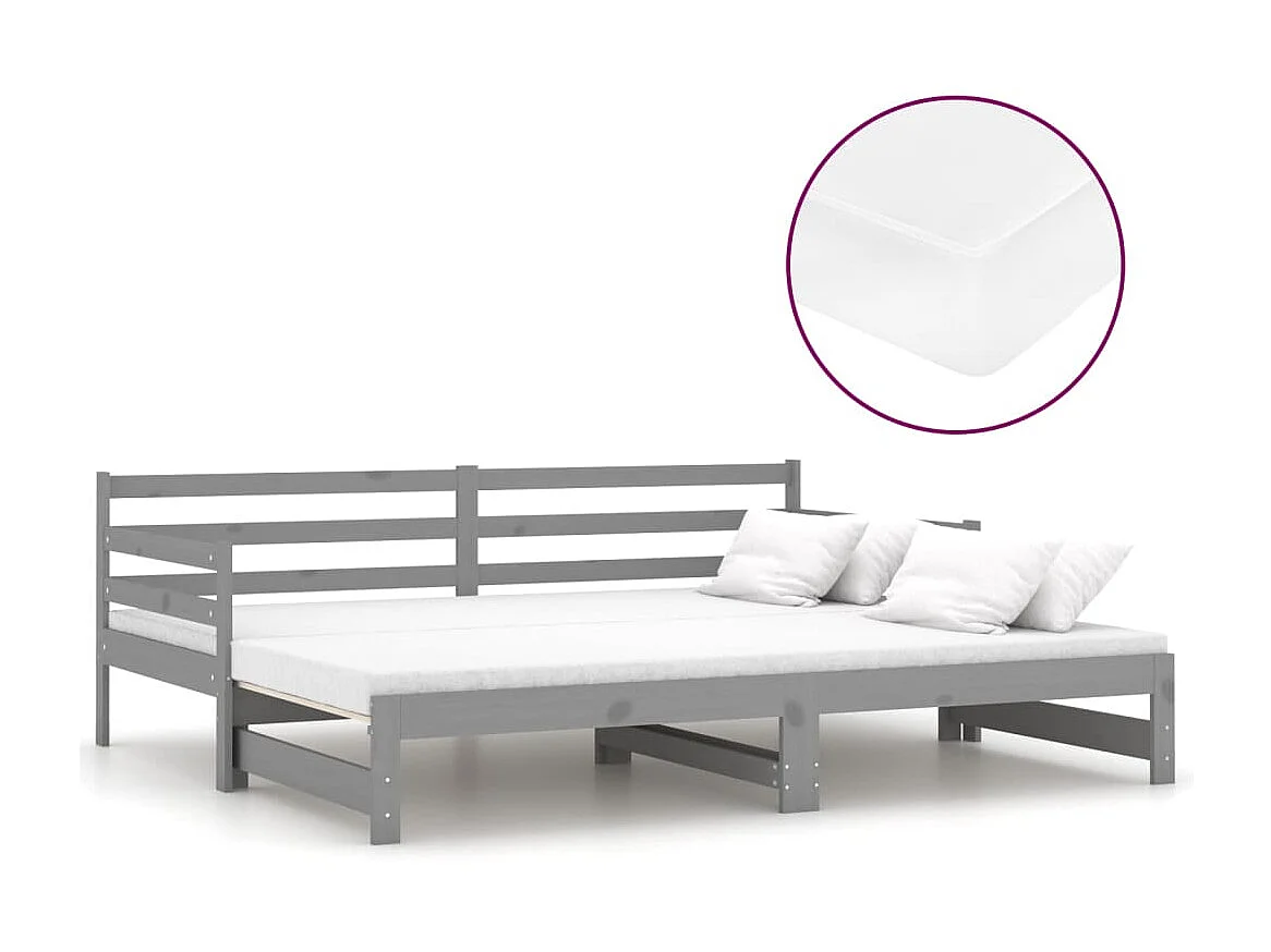 Lit coulissant 2x(90x200) cm Gris Bois de pin massif 7