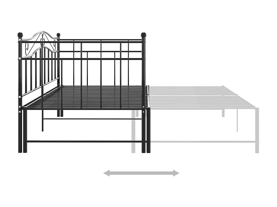Cadre de canapé-lit extensible Noir Métal 90x200
