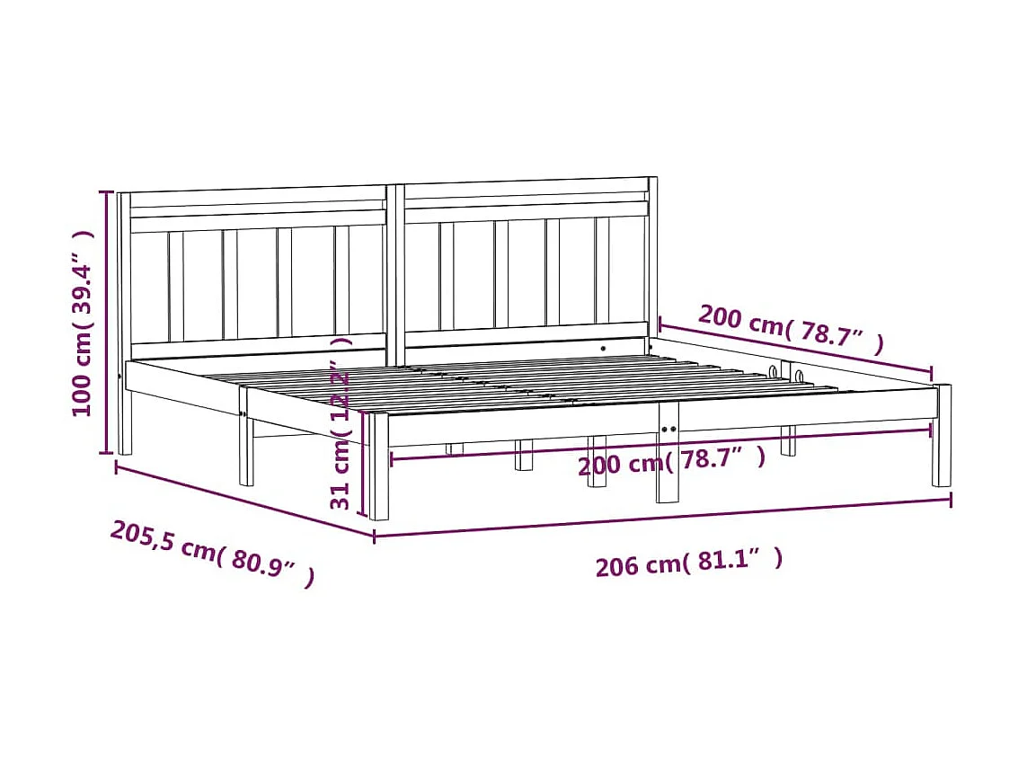 Lit Bois de pin massif 200x200 10