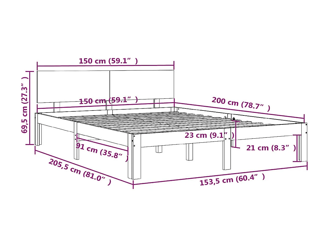 Lit Bois massif 150x200 Très grand