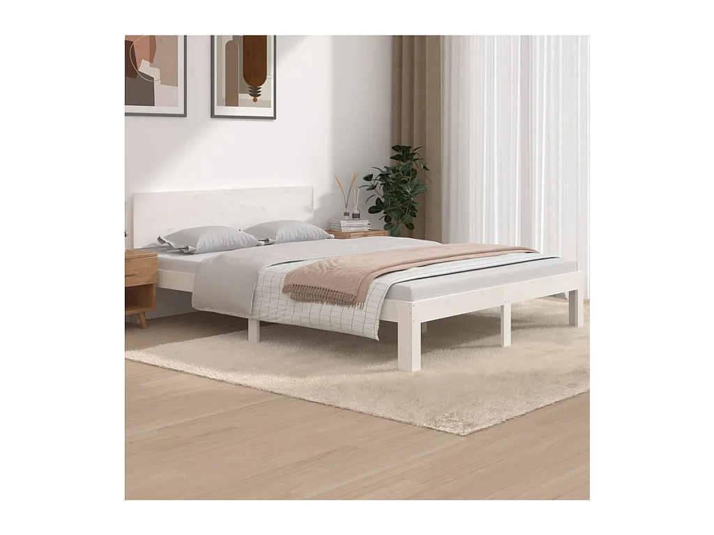 Lit Blanc Bois de pin massif 140x190 4
