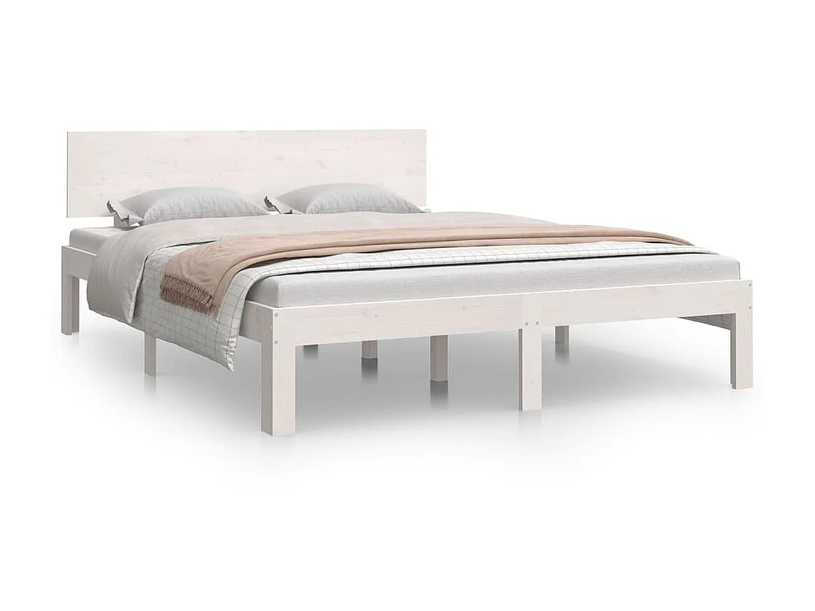 Lit Blanc Bois de pin massif 140x190 4