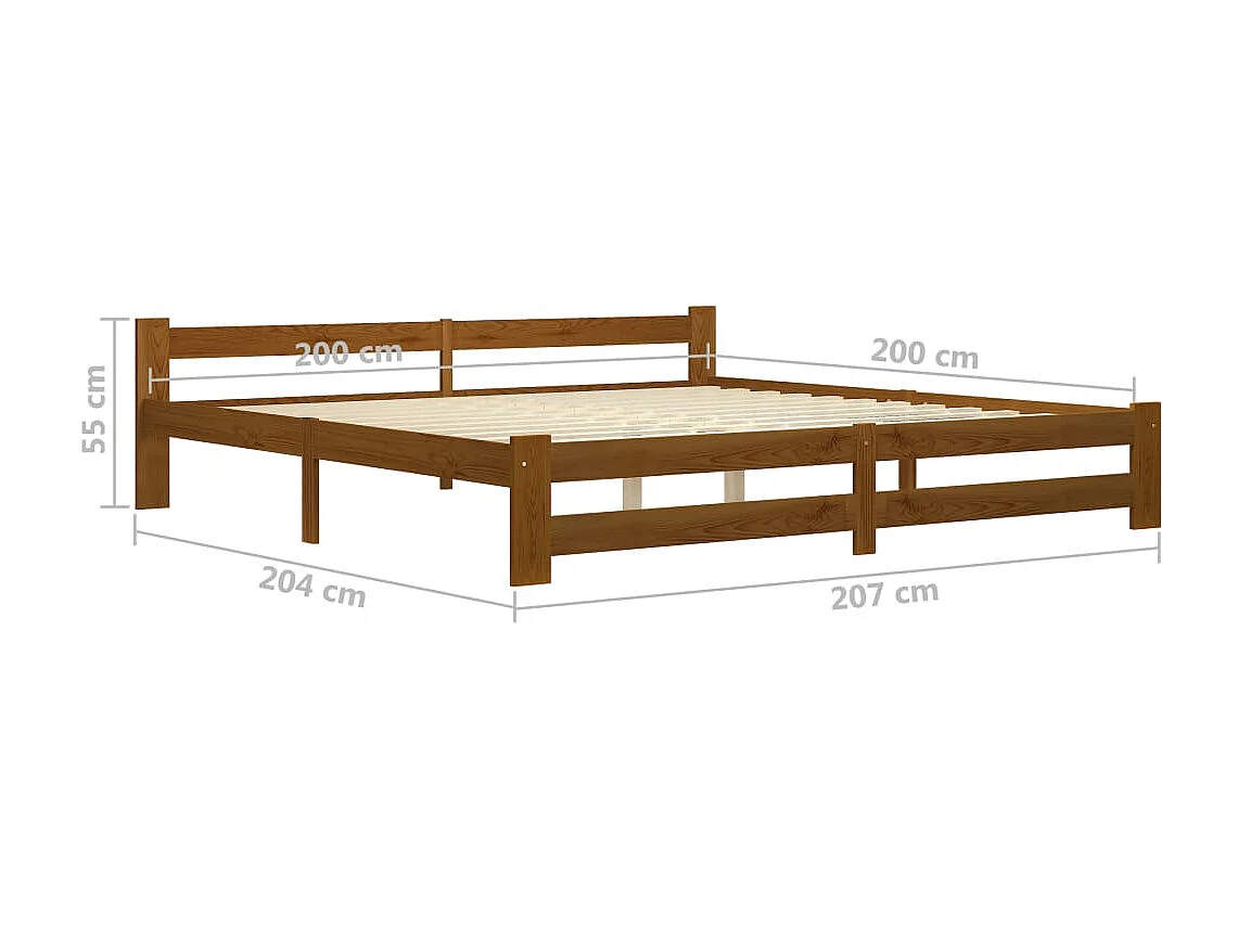 Lit Marron miel Bois de pin massif 200x200 5