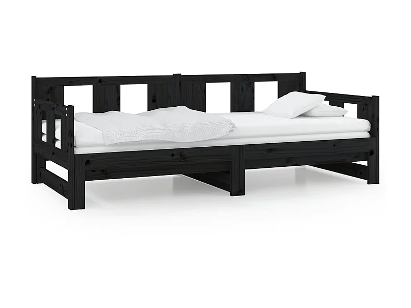 Lit coulissant Noir Bois de pin solide 2x(80x200) cm