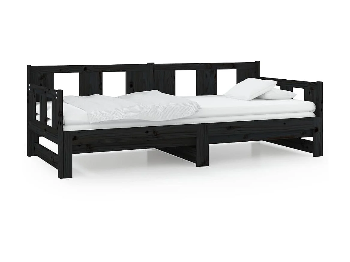 Lit coulissant Noir Bois de pin solide 2x(80x200) cm